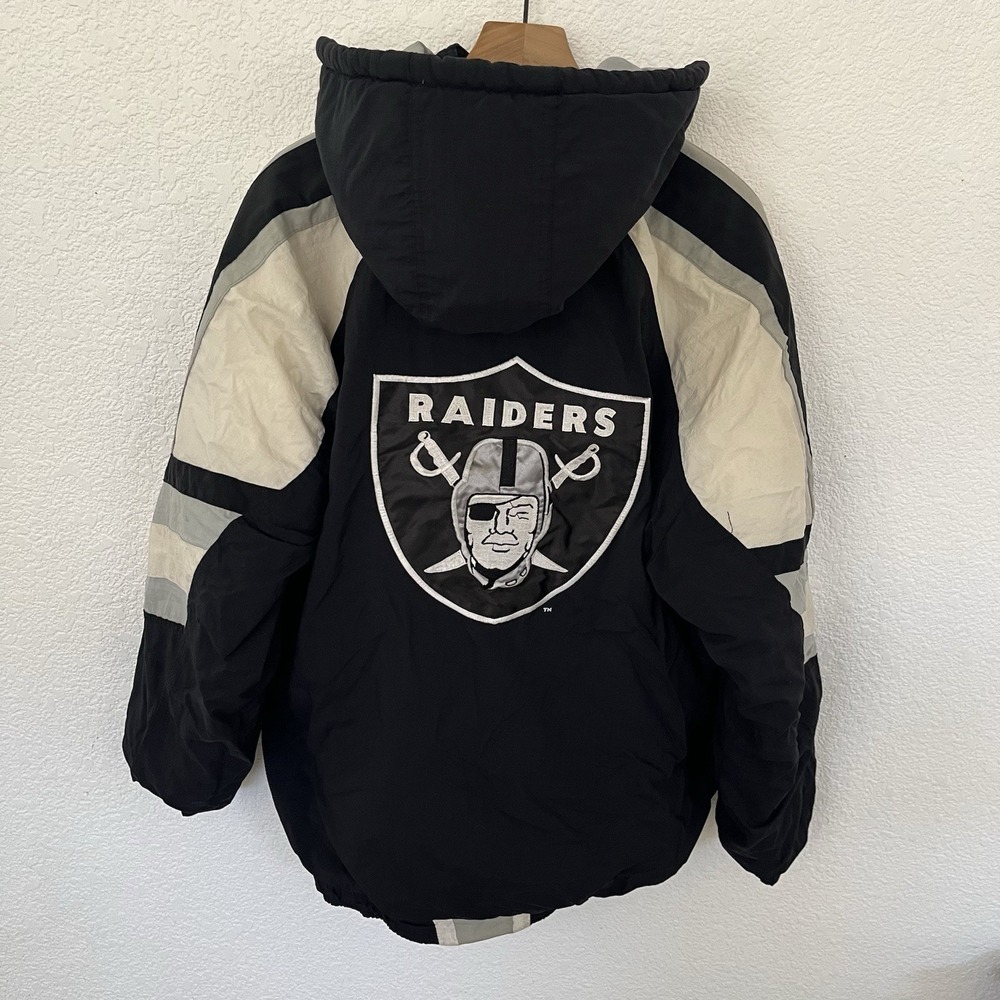 Vintage Starter NFL Pro Line Raiders Puffer Jacket Hooded XL Black 90s